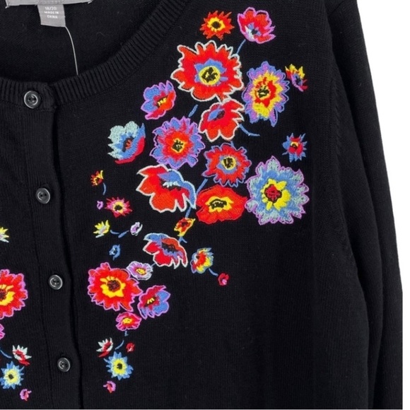 Floral Embroidered Button Up Coastal Grandma CareerWear Feminine Cardigan 18/20 - Picture 9 of 16